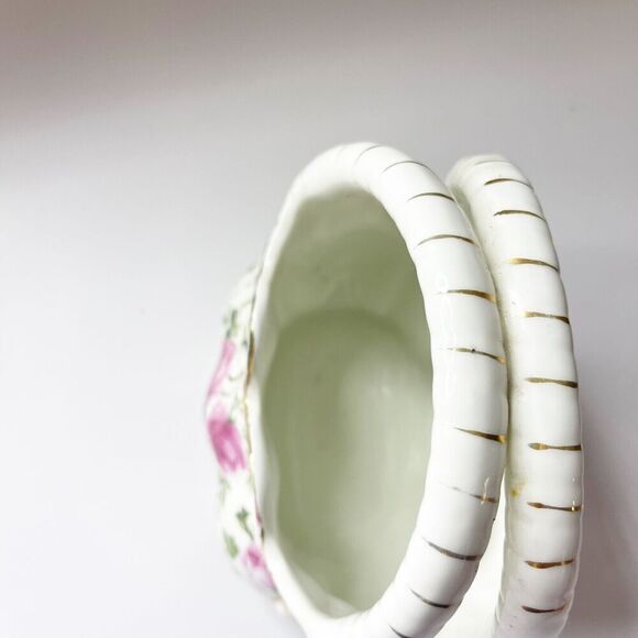 Formalities by Baum Bros Pink Rose White Basket Vase Small Porcelain Glass - Picture 7 of 16